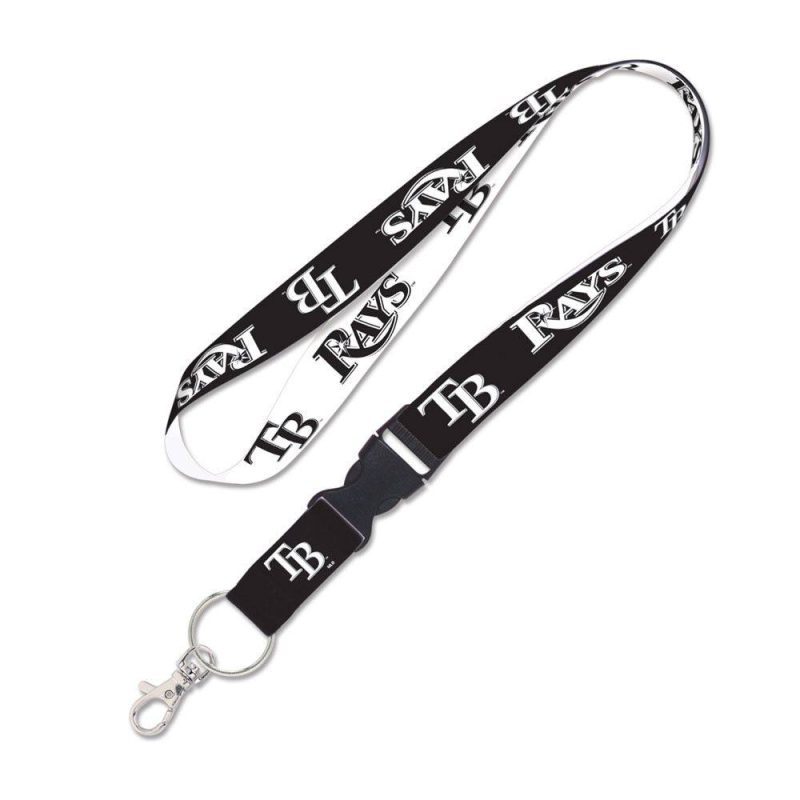 rays black and white tb wordmark detachable lanyard the bay republic or team store of the tampa bay rays and rowdies