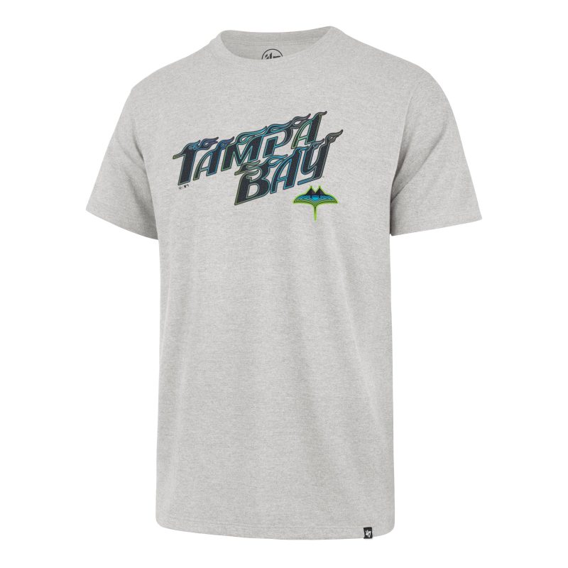 rays men s 47 brand grey city connect flames wordmark t shirt the bay republic or team store of the tampa bay rays and rowdies 1