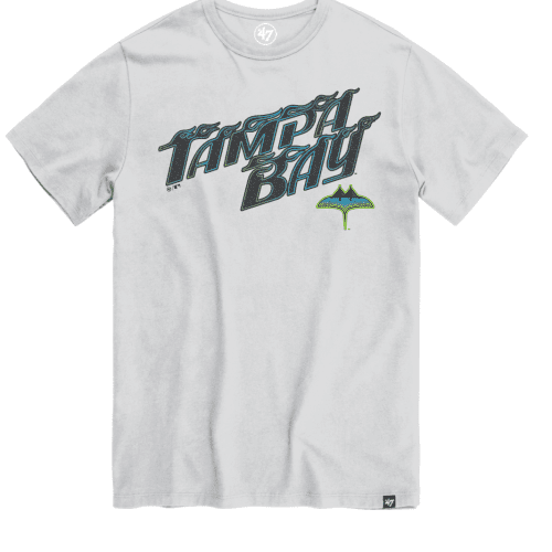 rays men s 47 brand grey city connect flames wordmark t shirt the bay republic or team store of the tampa bay rays and rowdies 2