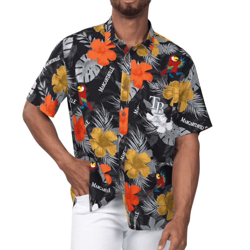 rays men s margaritaville black floral parrot tb hawaiian shirt the bay republic or team store of the tampa bay rays and rowdies 1