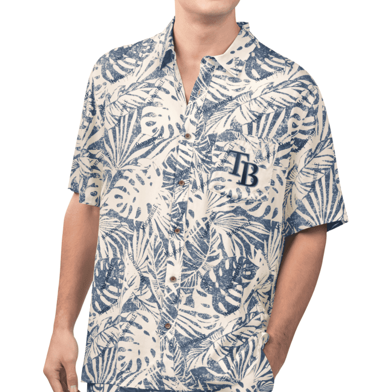 rays men s margaritaville blue white monstera hawaiian shirt the bay republic or team store of the tampa bay rays and rowdies 1