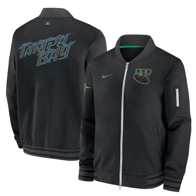 rays men s nike black city connect pelican bomber jacket the bay republic or team store of the tampa bay rays and rowdies 1