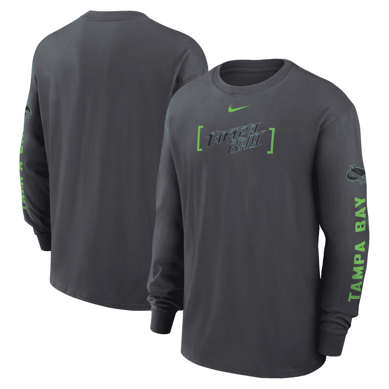 rays men s nike grey city connect tampa bay flames long sleeve t shirt the bay republic or team store of the tampa bay rays and rowdies 1