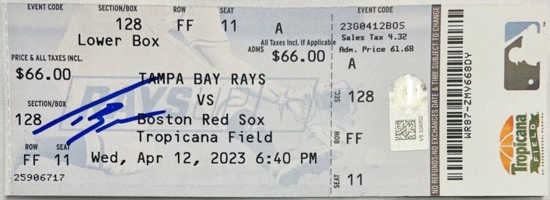 rays taj bradley autographed mlb debut game ticket the bay republic or team store of the tampa bay rays and rowdies