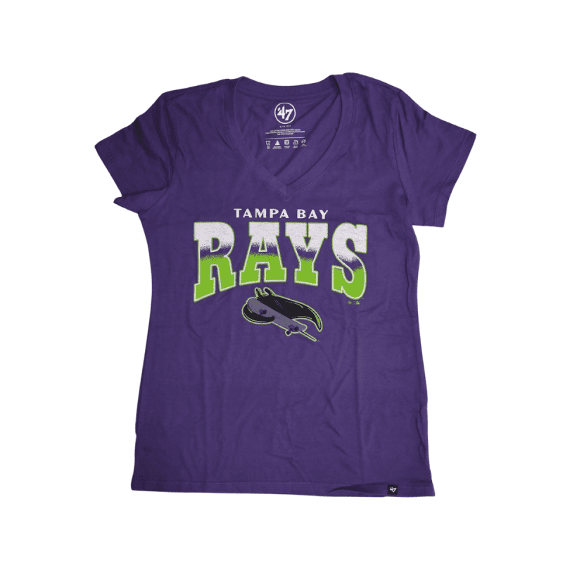 rays women s 47 brand purple city connect skateray v neck t shirt the bay republic or team store of the tampa bay rays and rowdies 1