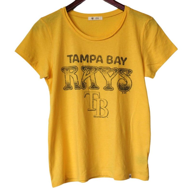 rays women s 47 brand yellow distressed tb t shirt the bay republic or team store of the tampa bay rays and rowdies 1