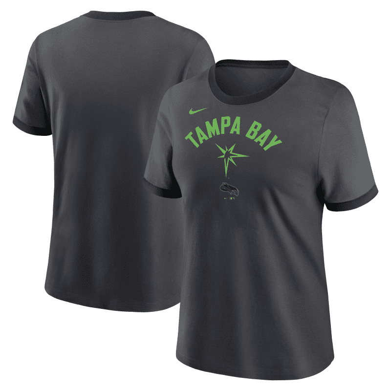 rays women s nike charcoal grey and black city connect tampa bay neon burst ringer tee the bay republic or team store of the tampa bay rays and rowdies 1