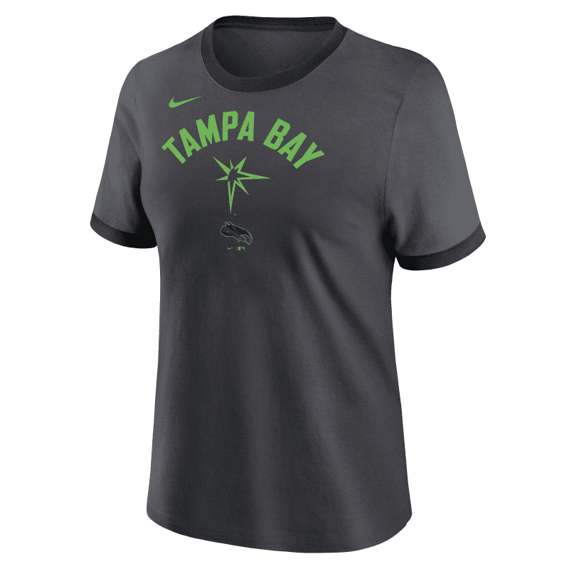 rays women s nike charcoal grey and black city connect tampa bay neon burst ringer tee the bay republic or team store of the tampa bay rays and rowdies 2