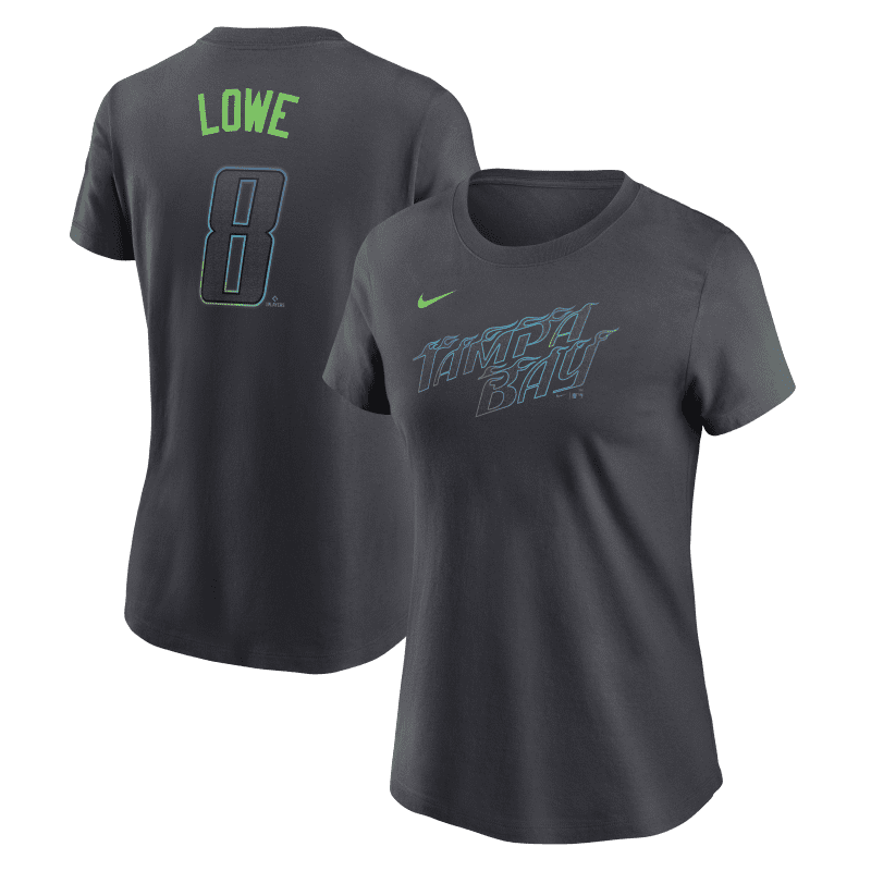 rays women s nike charcoal grey city connect brandon lowe player t shirt the bay republic or team store of the tampa bay rays and rowdies 1