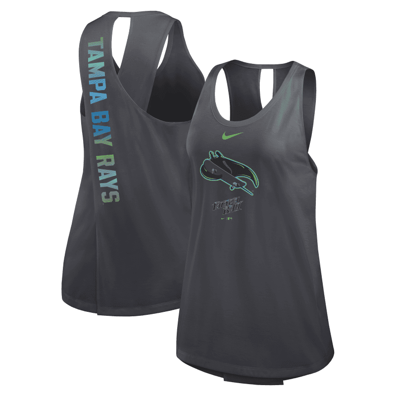 rays women s nike charcoal grey city connect skateboard tampa bay dri fit cross tank top the bay republic or team store of the tampa bay rays and rowdies 1