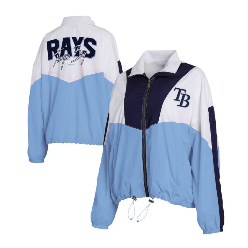 rays women s wear by erin andrews blue colorblock full zip windbreaker jacket the bay republic or team store of the tampa bay rays and rowdies 1