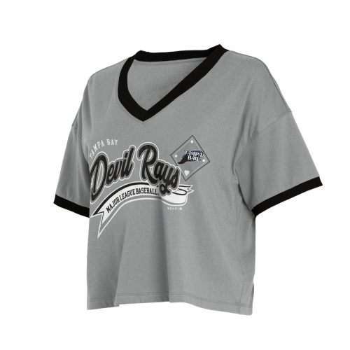 rays women s wear by erin andrews grey devil rays v neck crop t shirt the bay republic or team store of the tampa bay rays and rowdies 2