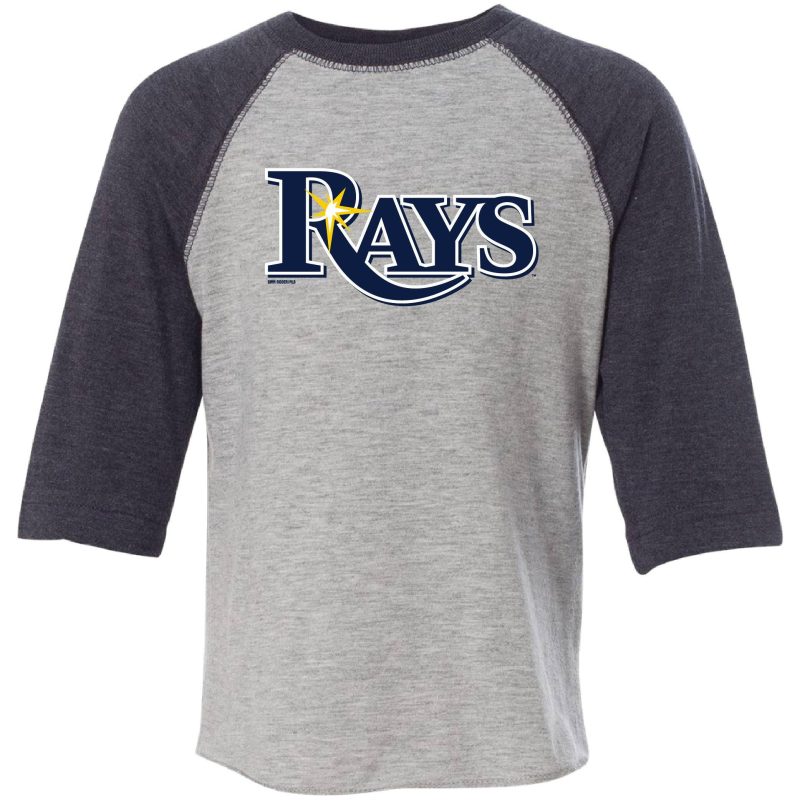 rays youth toddler grey and navy wordmark raglan t shirt the bay republic or team store of the tampa bay rays and rowdies