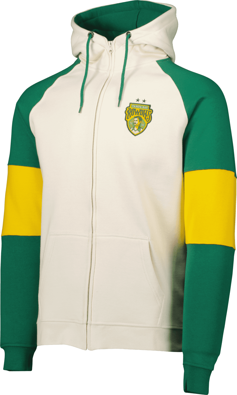 rowdies cream with green and yellow sleeves sport design sweden full zip hoodie the bay republic or team store of the tampa bay rays and rowdies 1