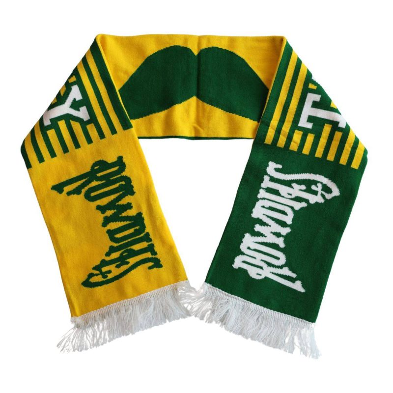 rowdies green and yellow striped mustache sds scarf the bay republic or team store of the tampa bay rays and rowdies 1