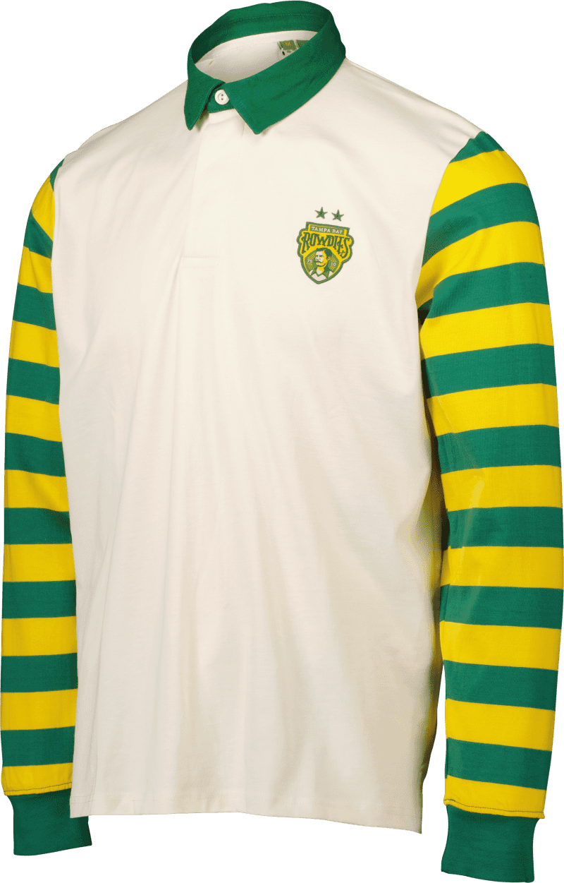 rowdies men s white crest striped sport design sweden long sleeve polo the bay republic or team store of the tampa bay rays and rowdies 1