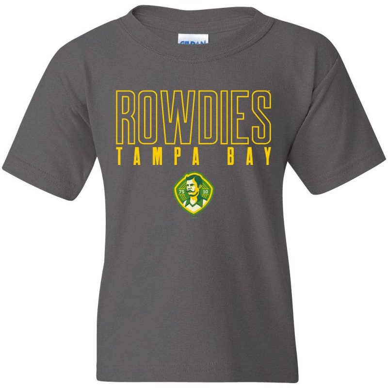 rowdies youth grey yellow rowdies crest t shirt the bay republic or team store of the tampa bay rays and rowdies