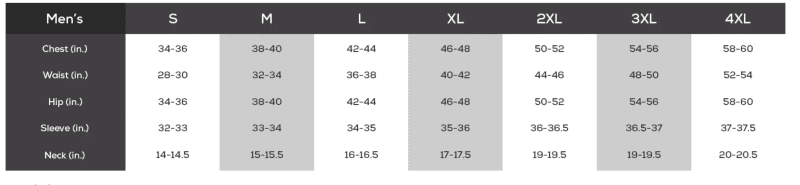 sizechart jersey