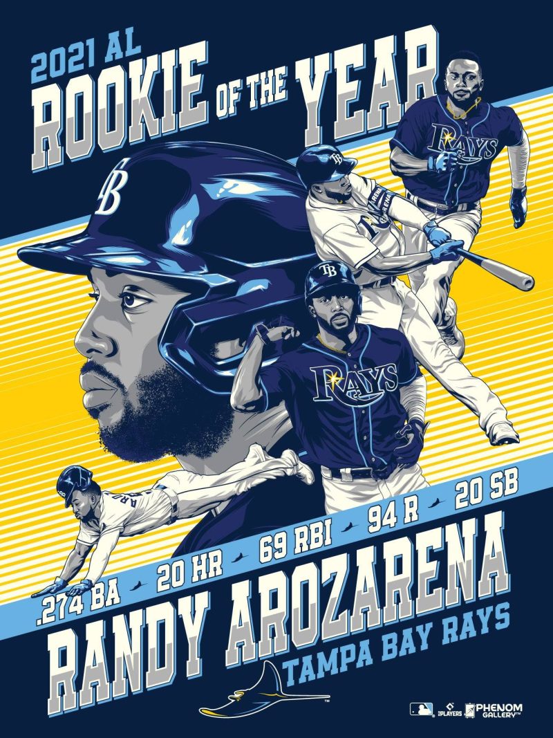 tampa bay rays randy arozarena rookie of the year phenom print the bay republic or team store of the tampa bay rays and rowdies