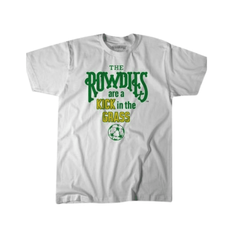 the rowdies are a kick in the grass white t shirt the bay republic or team store of the tampa bay rays and rowdies