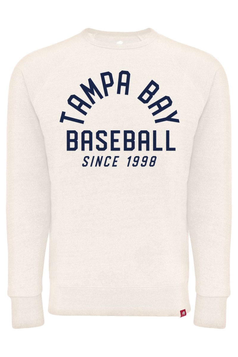 white tampa bay baseball since 1998 sportiqe crew sweatshirt the bay republic or team store of the tampa bay rays and rowdies